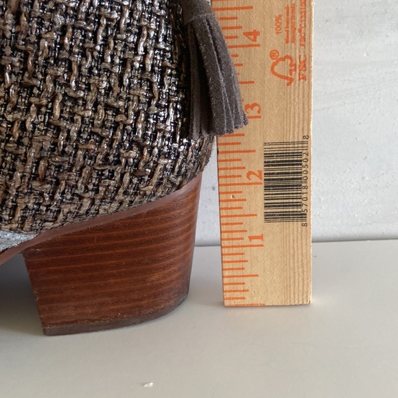 Tom's chunky heel grey and brown tone tweed shoe boots with fringe zipper detail - Picture 15 of 16